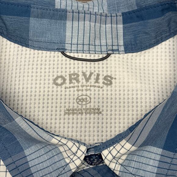 Orvis Plaid Blue Mens XXL Short Sleeve Woven Chest‎ Pocket Button Fishing Shirt - Picture 4 of 9